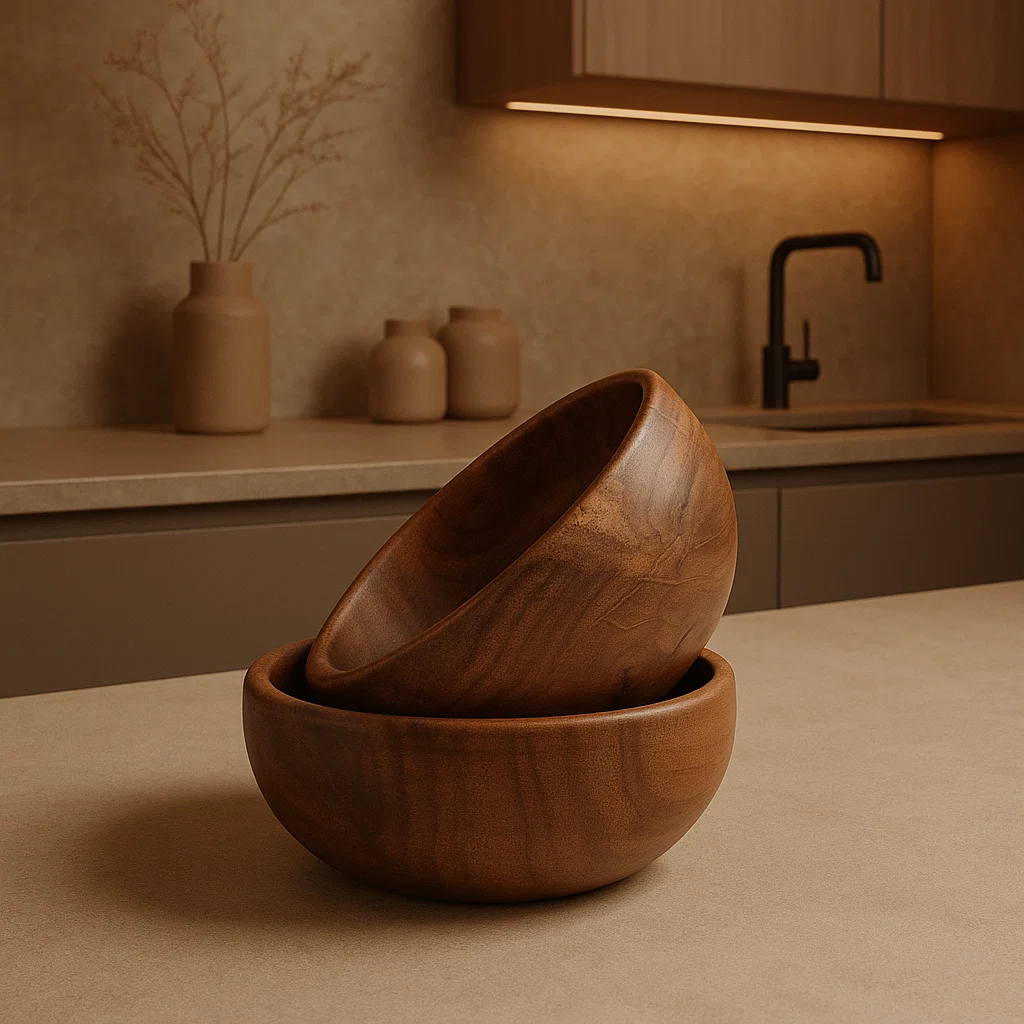 solid mango wood classic elegant bowl set of 2 i multipurpose for serving, home & kitchen (brown) i made in india