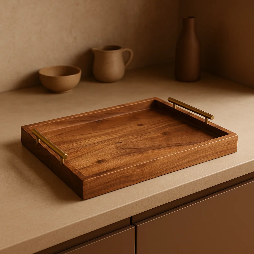 large mango wood rectangle serving tray for home, kitchen, restaurant, office organizer, dining table | premium solid wood tray | made in india