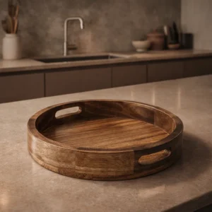 premium mango wood round multipurpose tray i house of jaro i 11 inch round serving and organizer tray for kitchen, office, decor, countertop i made in india